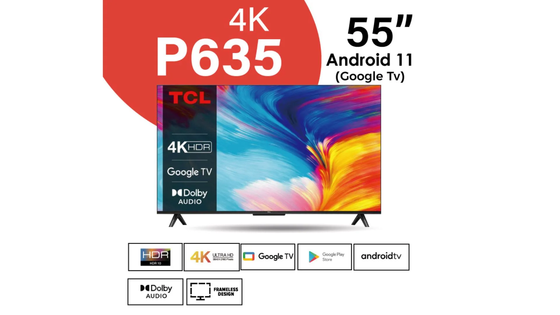 شاشة تي سي إل سمارت 55 بوصة TCL LED 4K 55P635